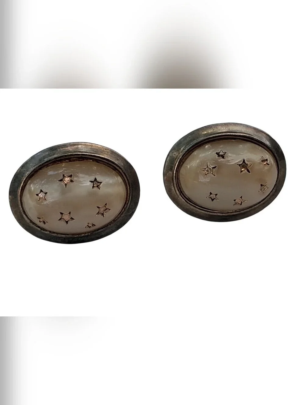 ​Vintage Antique Silvertone Celestial Star Moonstone Glass Cufflinks
